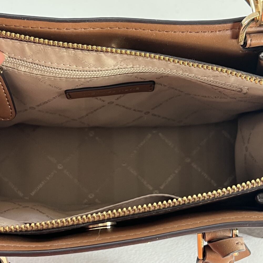 Michael Kors Medium Satchel Crossbody Purse Top Handles Brown Leather Gold Hope - Picture 7 of 10